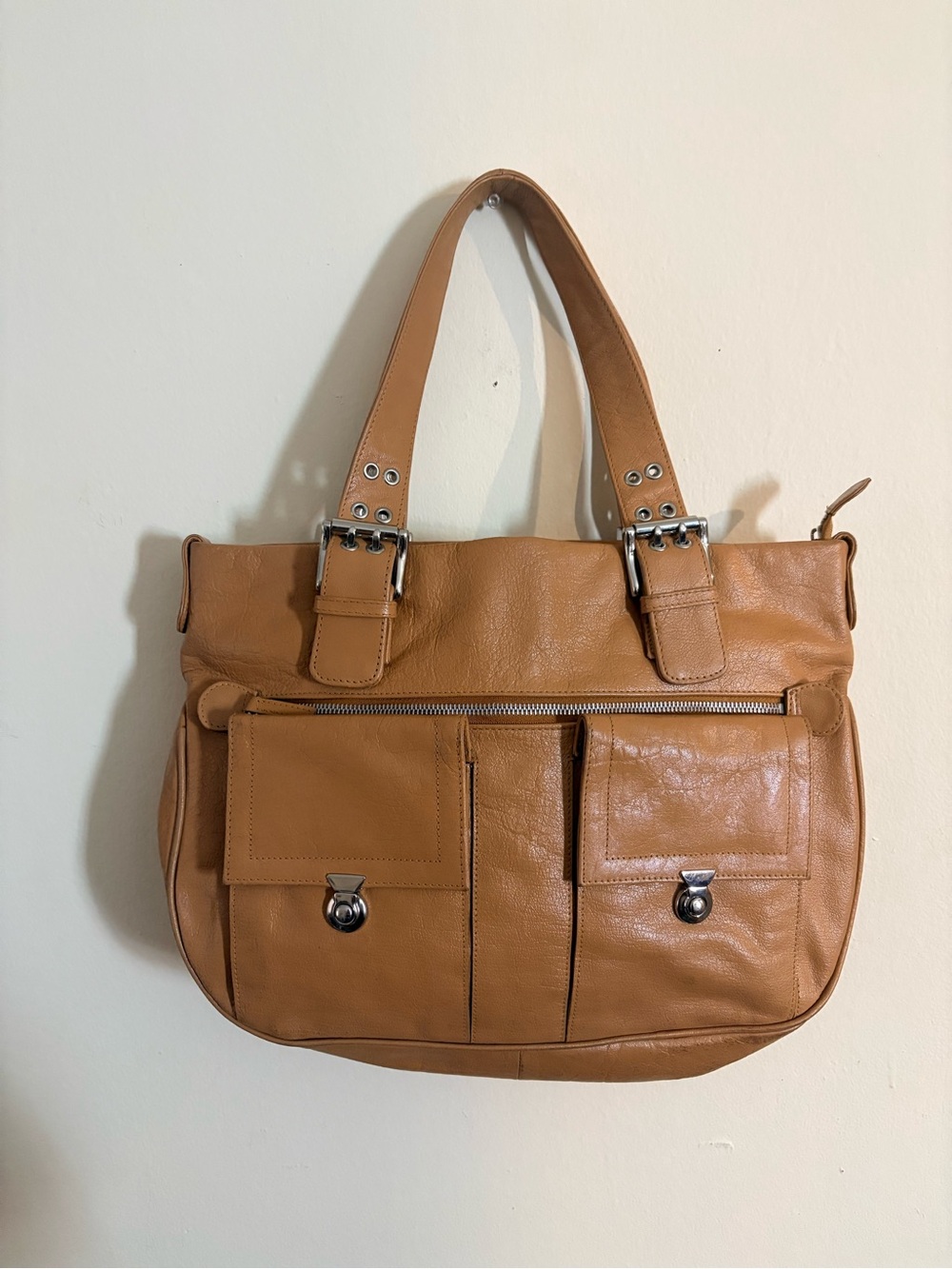Michael Rome Tan Genuine Leather Shoulder Bag